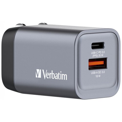 Ładowarka sieciowa VERBATIM GNC-35 GaN 35W + Adapter EU/UK/US Szary