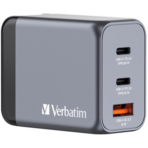 Ładowarka sieciowa VERBATIM GNC-65 GaN 65W + Adapter EU/UK/US Szary