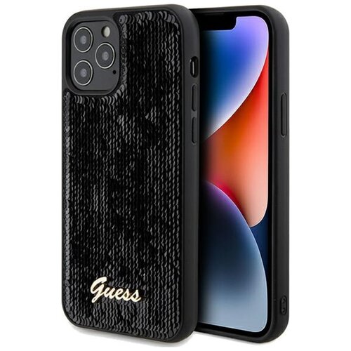 Etui GUESS Sequin Script Metal do Apple iPhone 12/12 Pro Czarny