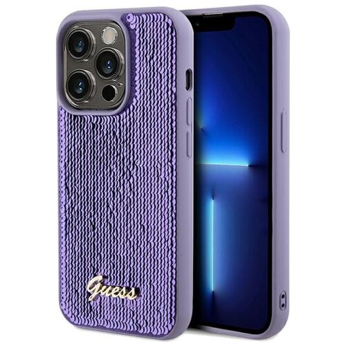 Etui GUESS Sequin Script Metal do Apple iPhone 14 Pro Max Fioletowy