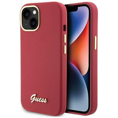 Etui GUESS Silicone Script Metal Logo & Frame do Apple iPhone 15 Czerwony