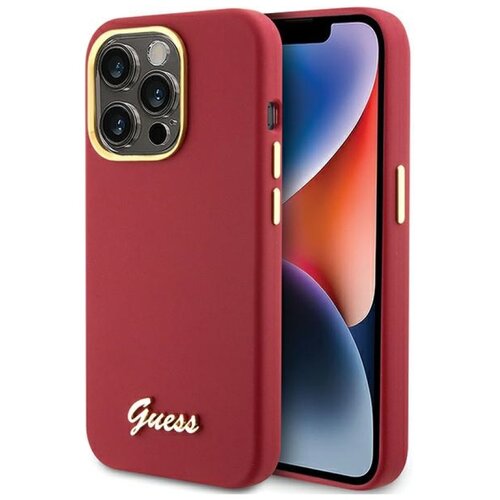 Etui GUESS Silicone Script Metal Logo & Frame do Apple iPhone 15 Pro Czerwony