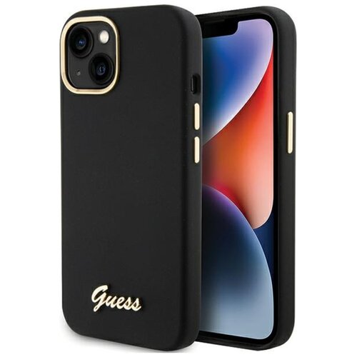 Etui GUESS Silicone Script Metal Logo & Frame do Apple iPhone 15 Czarny