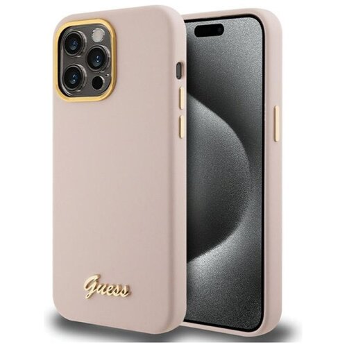 Etui GUESS Silicone Script Metal Logo & Frame do Apple iPhone 15 Pro Max Różowy
