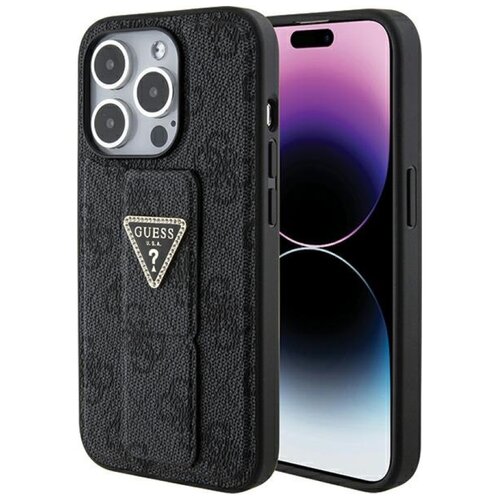 Etui GUESS Grip Stand 4G Triangle Strass Logo do Apple iPhone 15 Pro Max Czarny