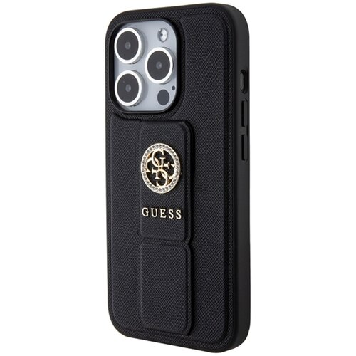Etui GUESS Grip Stand 4G Saffiano Strass do Apple iPhone 15 Pro Max Czarny