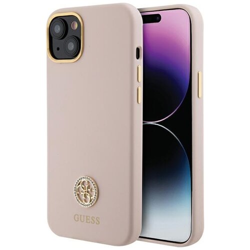 Etui GUESS Silicone Logo Strass 4G do Apple iPhone 15 Jasnoróżowy