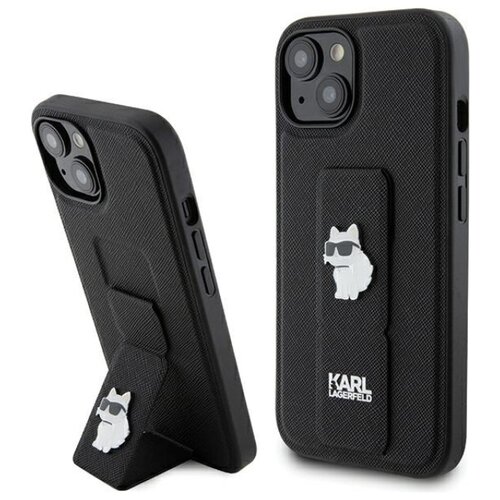 Etui KARL LAGERFELD Gripstand Saffiano Choupette Pins do Apple iPhone 13/14/15 Czarny