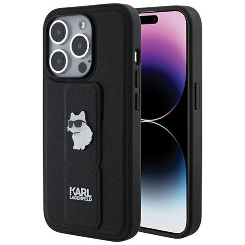 Etui KARL LAGERFELD Gripstand Saffiano Choupette Pins do Apple iPhone 15 Pro Max Czarny