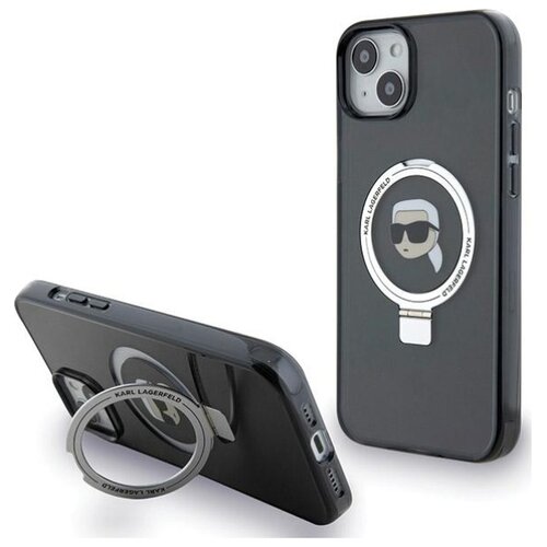 Etui KARL LAGERFELD Ring Stand Karl Head MagSafe do Apple iPhone 14 Plus/15 Plus Czarny