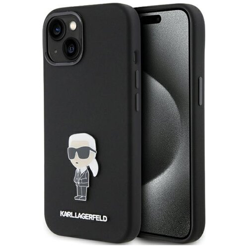 Etui KARL LAGERFELD Silicone Ikonik Metal Pin do Apple iPhone 15 Czarny