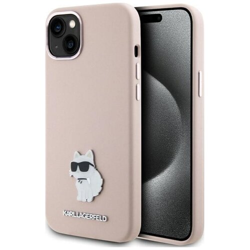 Etui KARL LAGERFELD Silicone Choupette Metal Pin do Apple iPhone 15 Plus Różowy