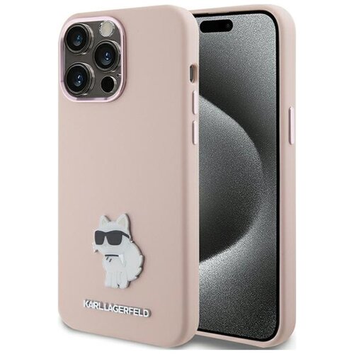Etui KARL LAGERFELD Silicone Choupette Metal Pin do Apple iPhone 15 Pro Różowy