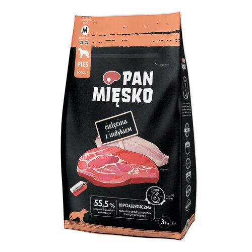 Karma dla psa PAN MIĘSKO Cielęcina z indykiem M 3 kg