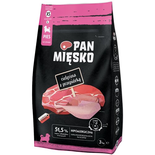 Karma dla psa PAN MIĘSKO Cielęcina z przepiórką XS 3 kg
