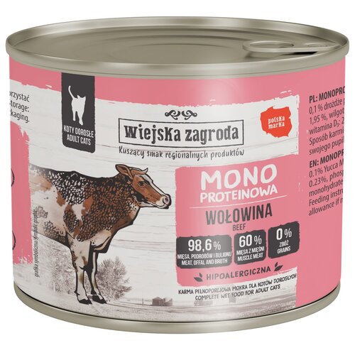 Karma dla kota WIEJSKA ZAGRODA Monobiałkowa Wołowina 200 g