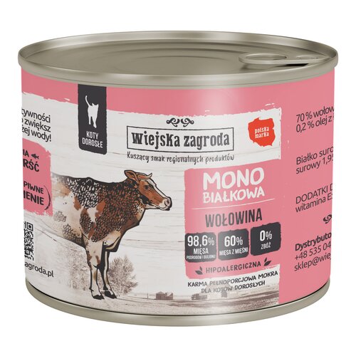 Karma dla kota WIEJSKA ZAGRODA Monobiałkowa Wołowina 200 g