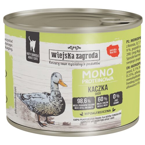 Karma dla kota WIEJSKA ZAGRODA Monobiałkowa Kaczka 200 g