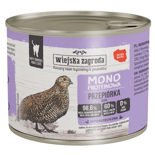 Karma dla kota WIEJSKA ZAGRODA Monobiałkowa Przepiórka 200 g