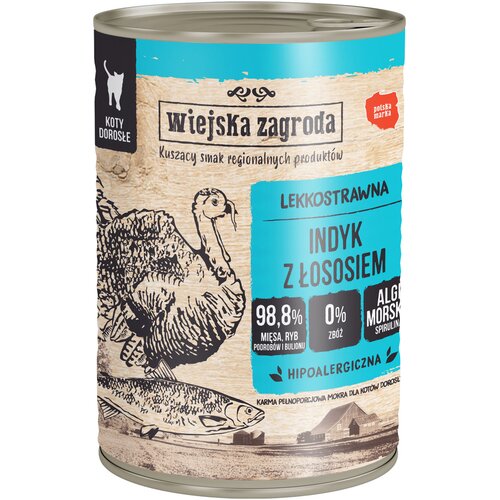 Karma dla kota WIEJSKA ZAGRODA Indyk z łososiem 400 g