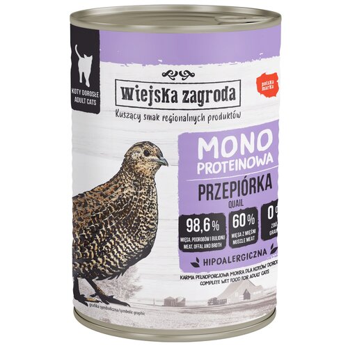 Karma dla kota WIEJSKA ZAGRODA Mono Przepiórka 400 g