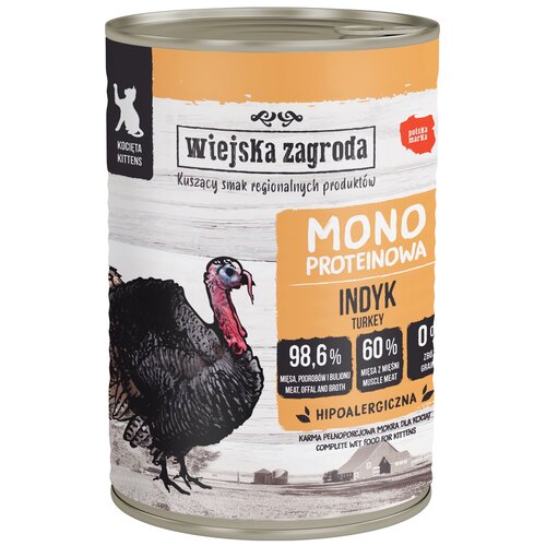 Karma dla kota WIEJSKA ZAGRODA Monobiałkowa Indyk 400 g