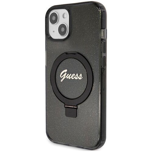 Etui GUESS Ring Stand Script Glitter MagSafe do Apple iPhone 13 Czarny