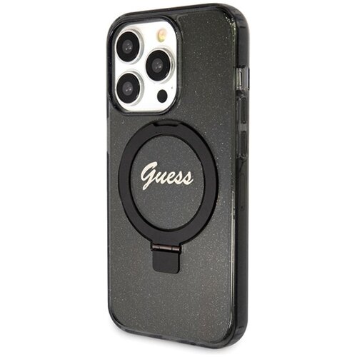 Etui GUESS Ring Stand Script Glitter MagSafe do Apple iPhone 14 Pro Max Czarny