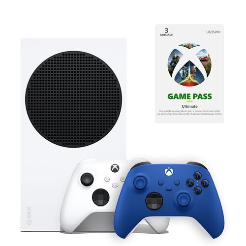 Konsola MICROSOFT XBOX Series S + 3mies Game Pass Ultimate + Kontroler MICROSOFT bezprzewodowy Xbox Shock Blue