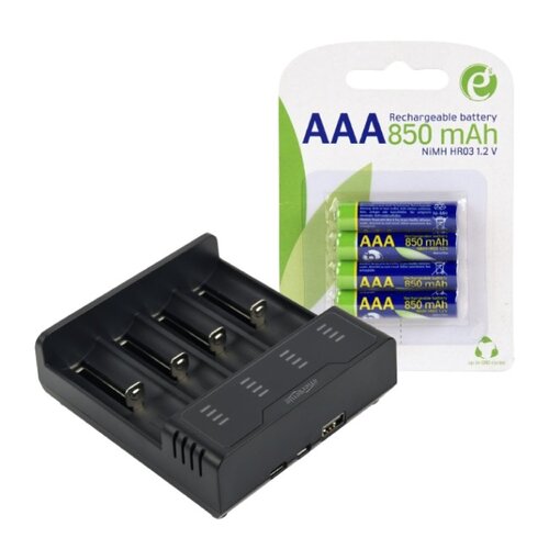 Ładowarka GEMBIRD BC-USB-02 do akumulatorów AA/AAA + Akumulatorki AAA 850 mAh GEMBIRD (4 szt.)