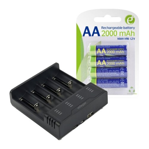 Ładowarka GEMBIRD BC-USB-02 do akumulatorów AA/AAA + Akumulatorki AA 2000 mAh GEMBIRD (4 szt.)