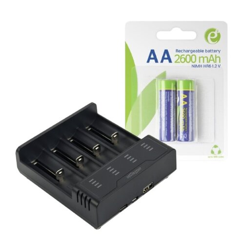 Ładowarka GEMBIRD BC-USB-02 do akumulatorów AA/AAA + Akumulatorki AA 2600 mAh GEMBRID (2 szt.)