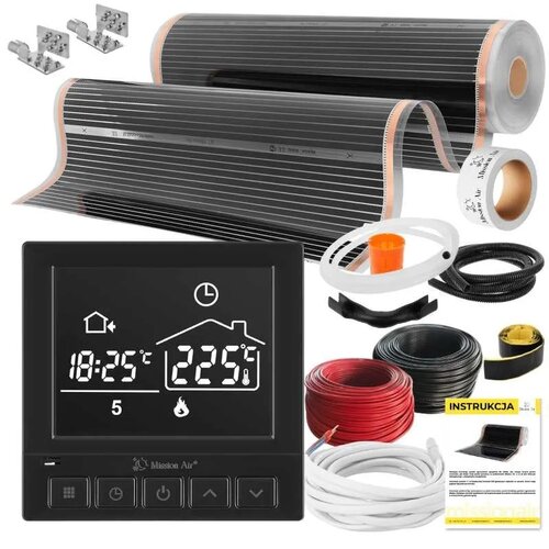 Folia grzewcza na podczerwień MISSION AIR Black Silver PTC 160W 14m² (28mb x 50cm) + Regulator Taurus Czarny