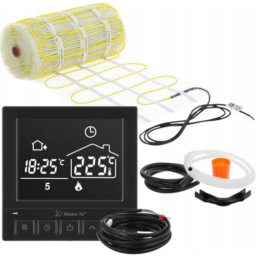Mata grzewcza pod płytki MISSION AIR MA-160W/m² 12m² (24mb x 50cm) + regulator Taurus Czarny