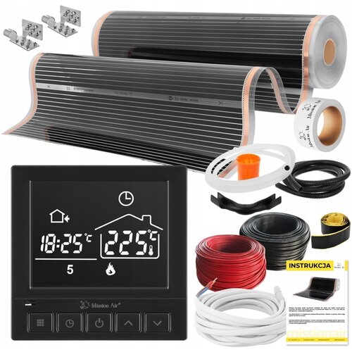 Folia grzewcza na podczerwień MISSION AIR Black Silver PTC 160W/m² (2mb x 100cm) + regulator Taurus Czarny