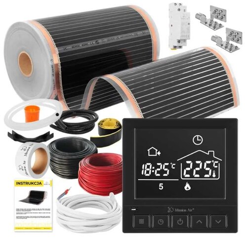 Folia grzewcza na podczerwień MISSION AIR Black Silver PTC 160W/m2 22m² szer. 50cm + regulator Taurus Czarny