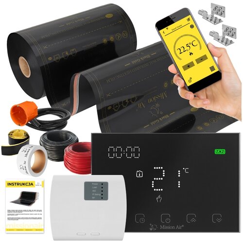 Folia grzewcza na podczerwień MISSION AIR Black Gold PTC 160W/m² (7mb x 50cm) + regulator Gemini Czarny WiFi