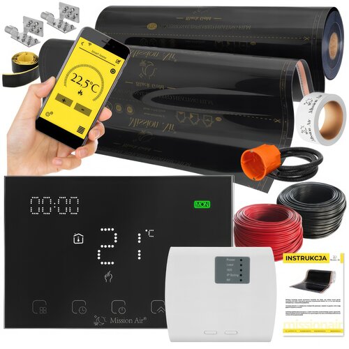 Folia grzewcza na podczerwień MISSION AIR Black Gold PTC 160W/m2 5m² szer. 100cm + regulator Gemini Czarny Wi-Fi