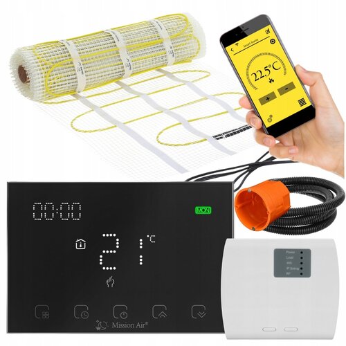 Mata grzewcza pod płytki MISSION AIR MA-160W/m² 1m² (2mb x 50cm) + regulator Gemini Czarny WiFi