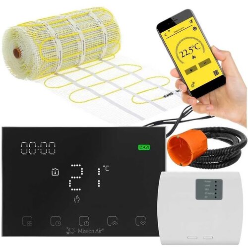 Mata grzewcza pod płytki MISSION AIR MA-160W/m² 0,5 m² (1 m x 50 cm) + regulator Gemini Czarny WiFi
