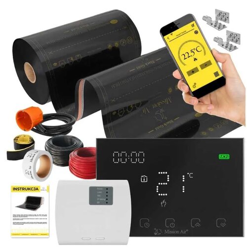 Folia grzewcza na podczerwień MISSION AIR Black Gold PTC 160W 16m2 (32mb x 50cm) + regulator Gemini Czarny WiFi