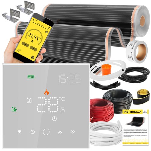 Folia grzewcza na podczerwień MISSION AIR 160 W/m2 Black Silver PTC 30m2 (30m x 100cm) + regulator Leo Bialy Wi-Fi