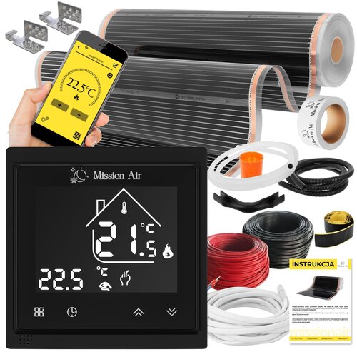 Folia grzewcza na podczerwień MISSION AIR MAL-160 W/m2 Black Silver PTC 2m2 (2m x 100cm) + regulator Libra Czarny Wi-Fi