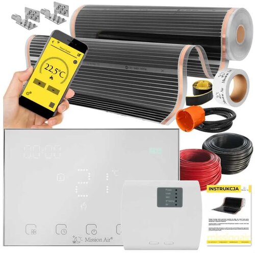 Folia grzewcza na podczerwień MISSION AIR Black Silver PTC 160W/m2 24m² szer. 100cm + regulator Gemini Biały Wi-Fi
