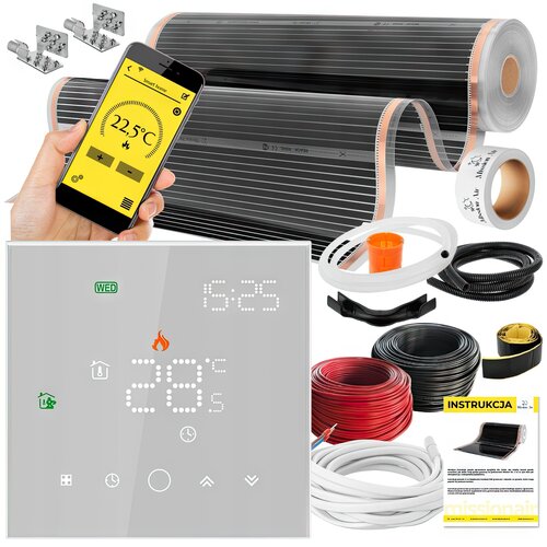 Folia grzewcza na podczerwień MISSION AIR Black Silver PTC 160W/m2 26m² szer. 100cm + regulator Leo Biały Wi-Fi