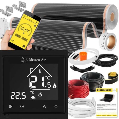 Folia grzewcza pod panele MISSION AIR 160 W/m2 Black Silver 28 m2 (28 m x 100 cm) + Regulator Libra Czarny WiFi