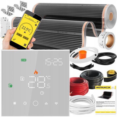 Folia grzewcza na podczerwień MISSION AIR Black Silver PTC 160W/m² (22mb x 100cm) + regulator Leo Biały WiFi