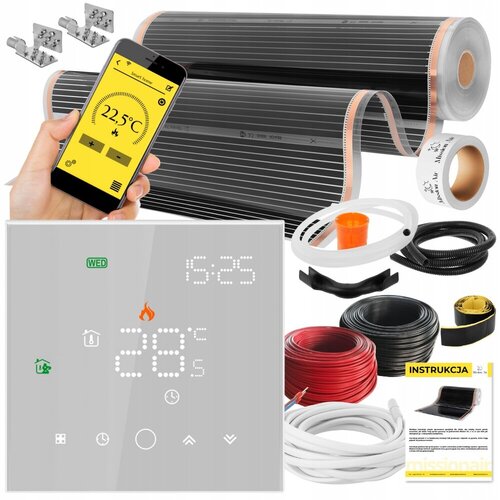 Folia grzewcza na podczerwień MISSION AIR Black Silver PTC 160W/m² 20m² szer. 100cm + regulator Leo Biały Wi-Fi