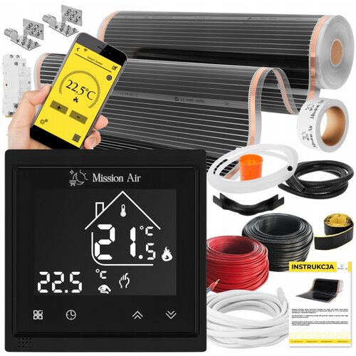 Folia grzewcza na podczerwień MISSION AIR Black Silver PTC 160W/m² (22mb x 100cm) + regulator Libra Czarny WiFi