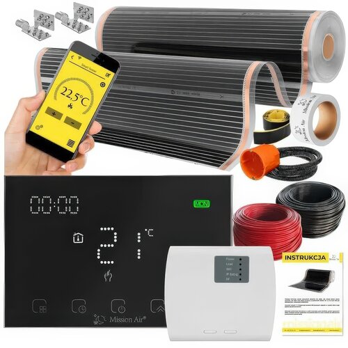 Folia grzewcza pod panele MISSION AIR MAL-160 W/m2 Black Silver 10m2 (10m x 100cm) + regulator Gemini Czarny Wi-Fi